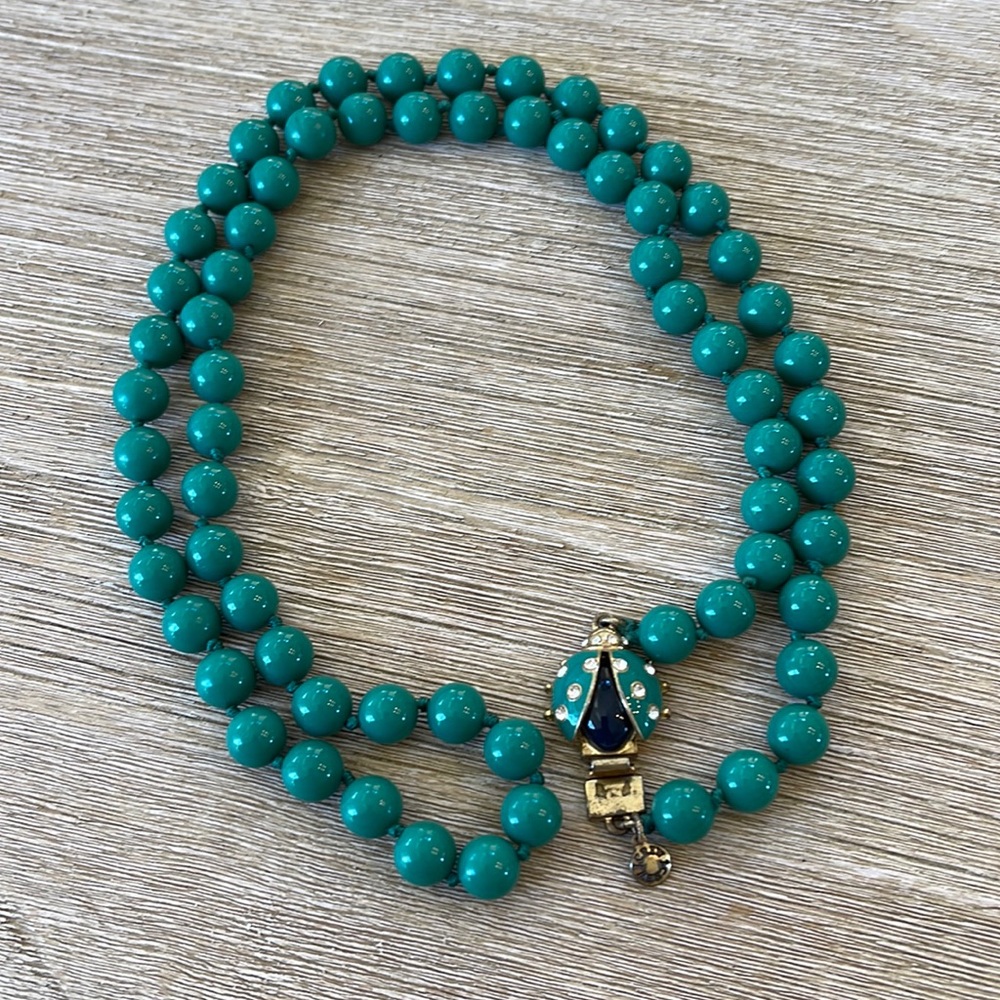 Green love bug necklace with crystals